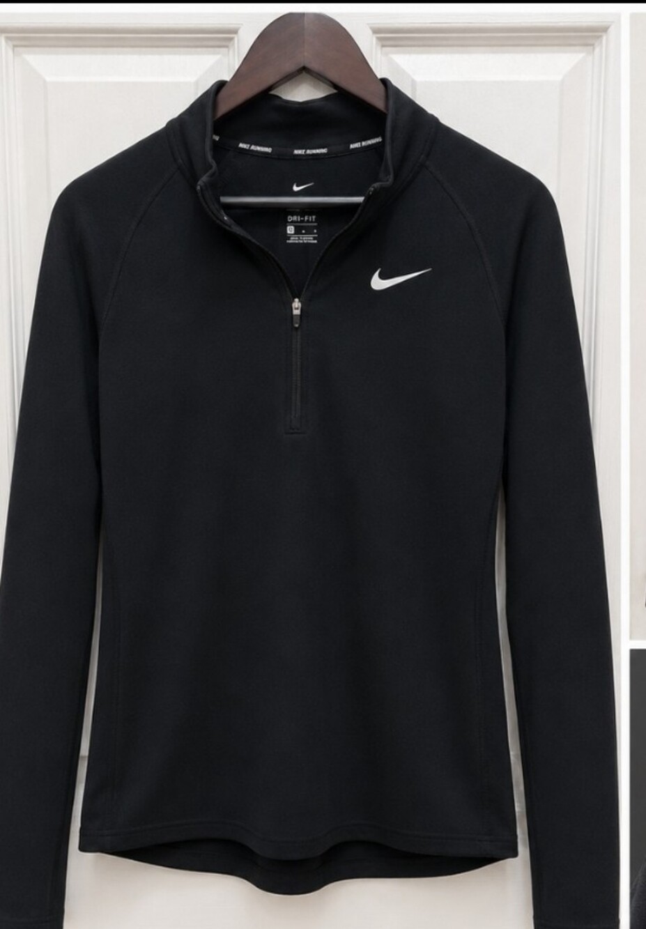 Nike Dri-fit Logo Black Quarterzip Thumbhole Pullover Runners Fleece Sz Med - Picture 1 of 7